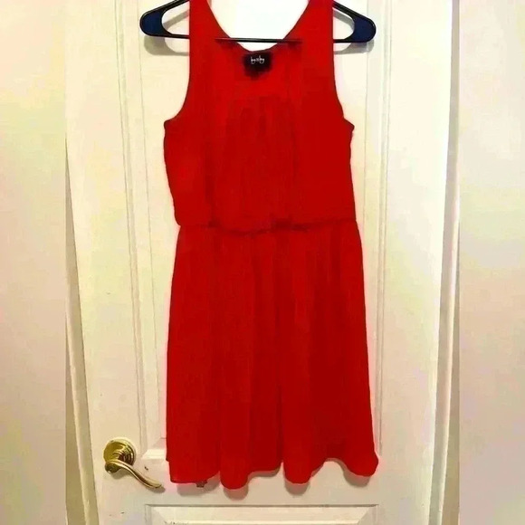 Women's Sleeveless Scoop Neck Mini Party Fit Flare Dress Polyester Red - - Picture 1 of 3